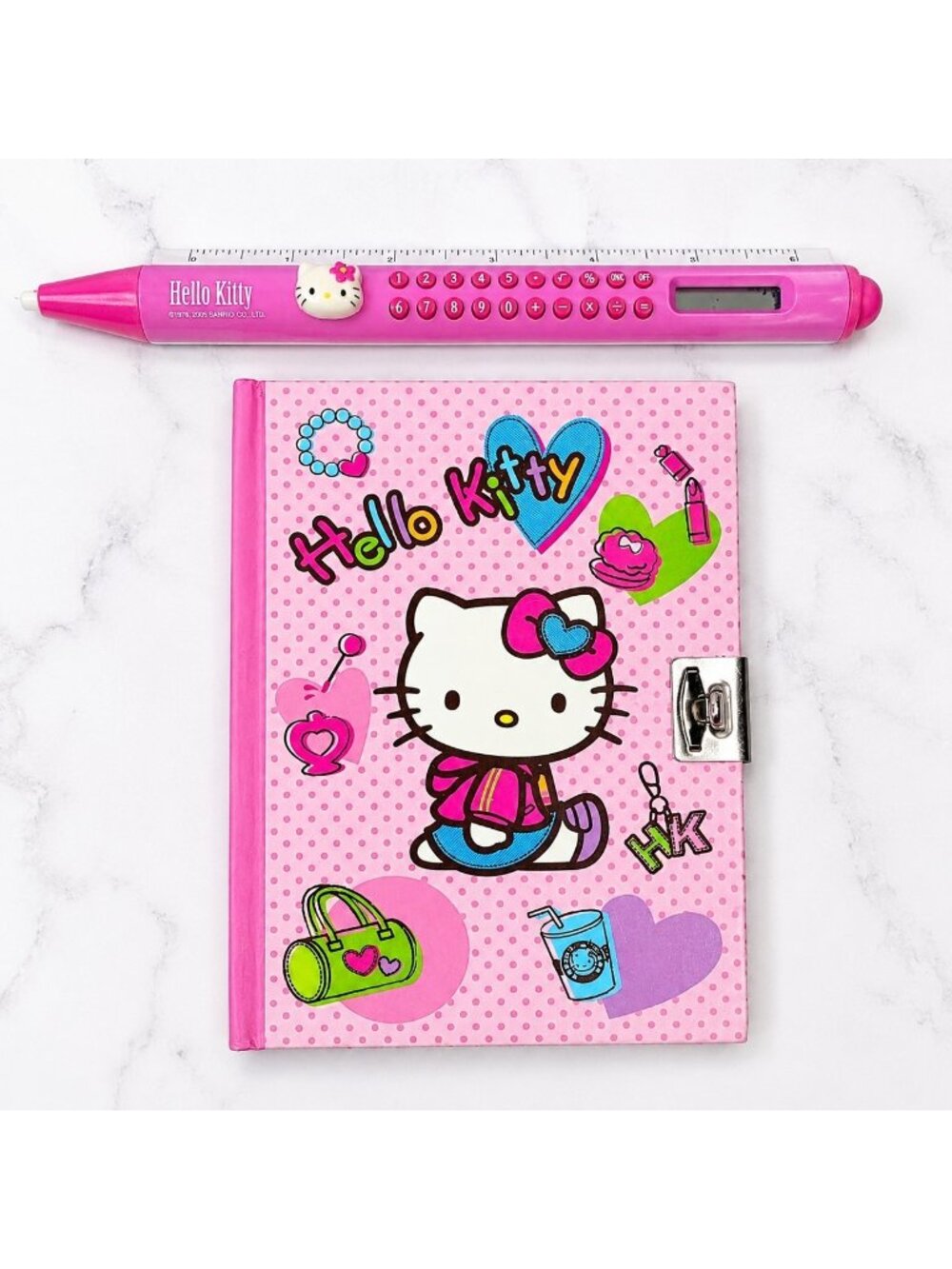 Lot Vintage 2005 Hello Kitty Sanrio Diary Calculator Ruler Pen Stationery Y2K